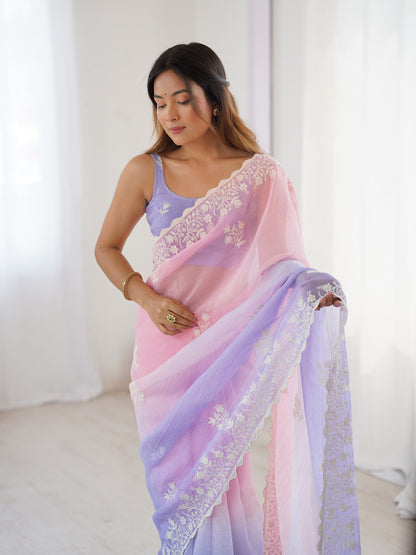 Pink And Lavander Candy Crush Party Wear Saree