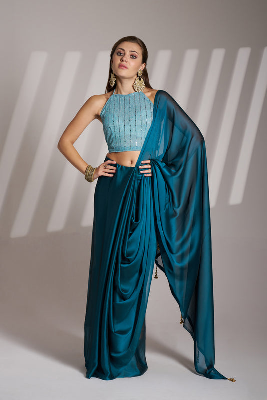 Blue Color Satin Rangoli Saree with Fancy Lace and Unstitched Blouse – Party & Festive Wear
