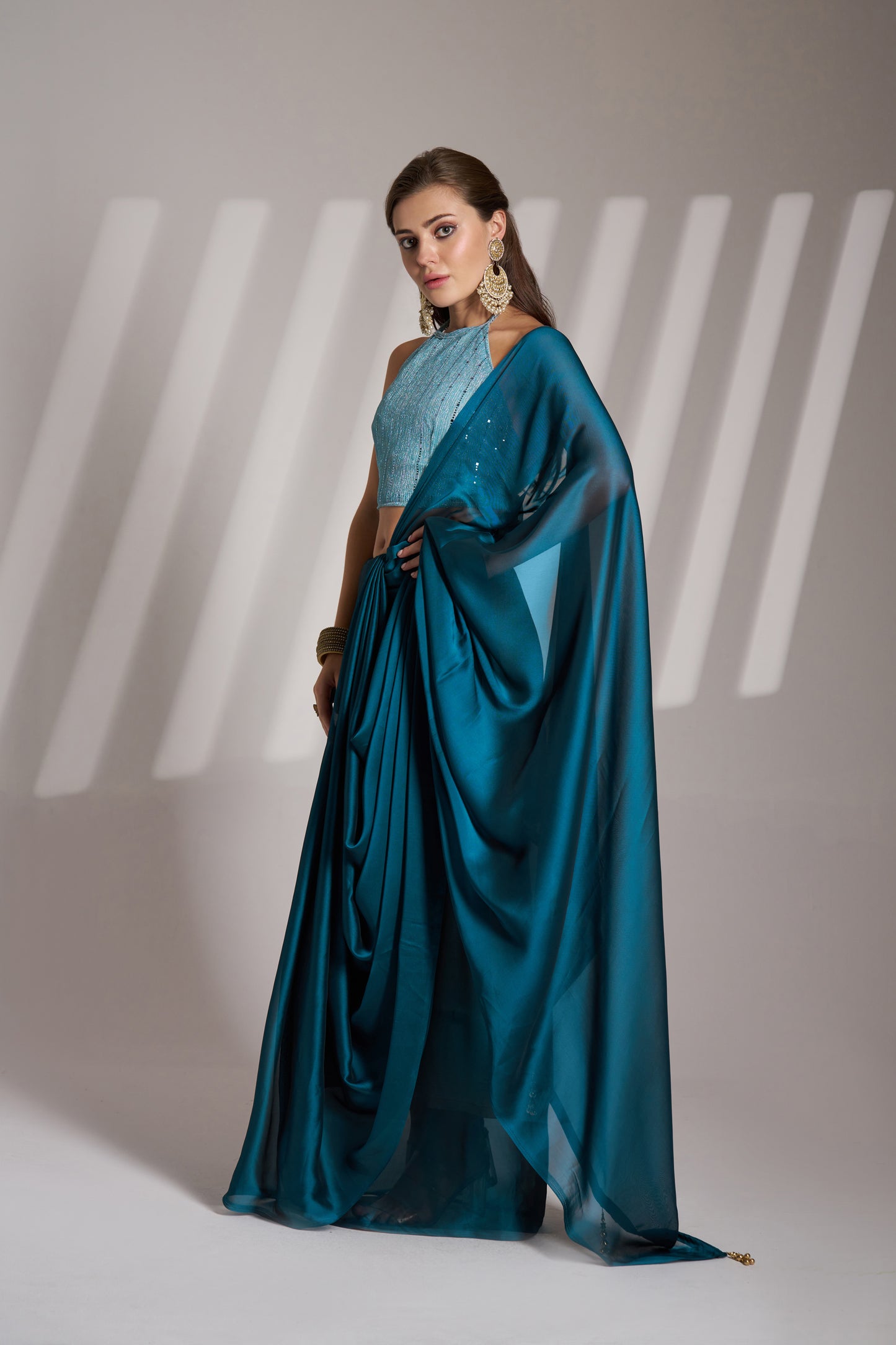 Blue Color Satin Rangoli Saree with Fancy Lace and Unstitched Blouse – Party & Festive Wear