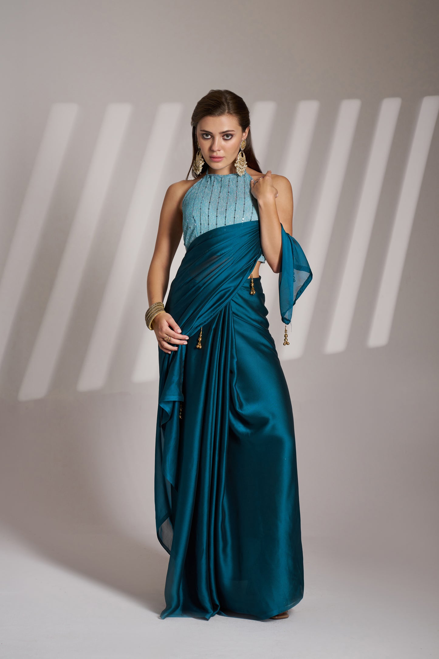 Blue Color Satin Rangoli Saree with Fancy Lace and Unstitched Blouse – Party & Festive Wear