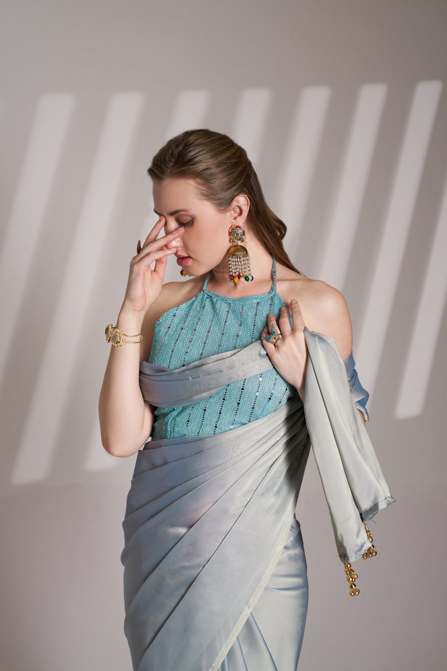 Grey Color Satin Rangoli Saree with Fancy Lace and Unstitched Blouse – Party & Festive Wear