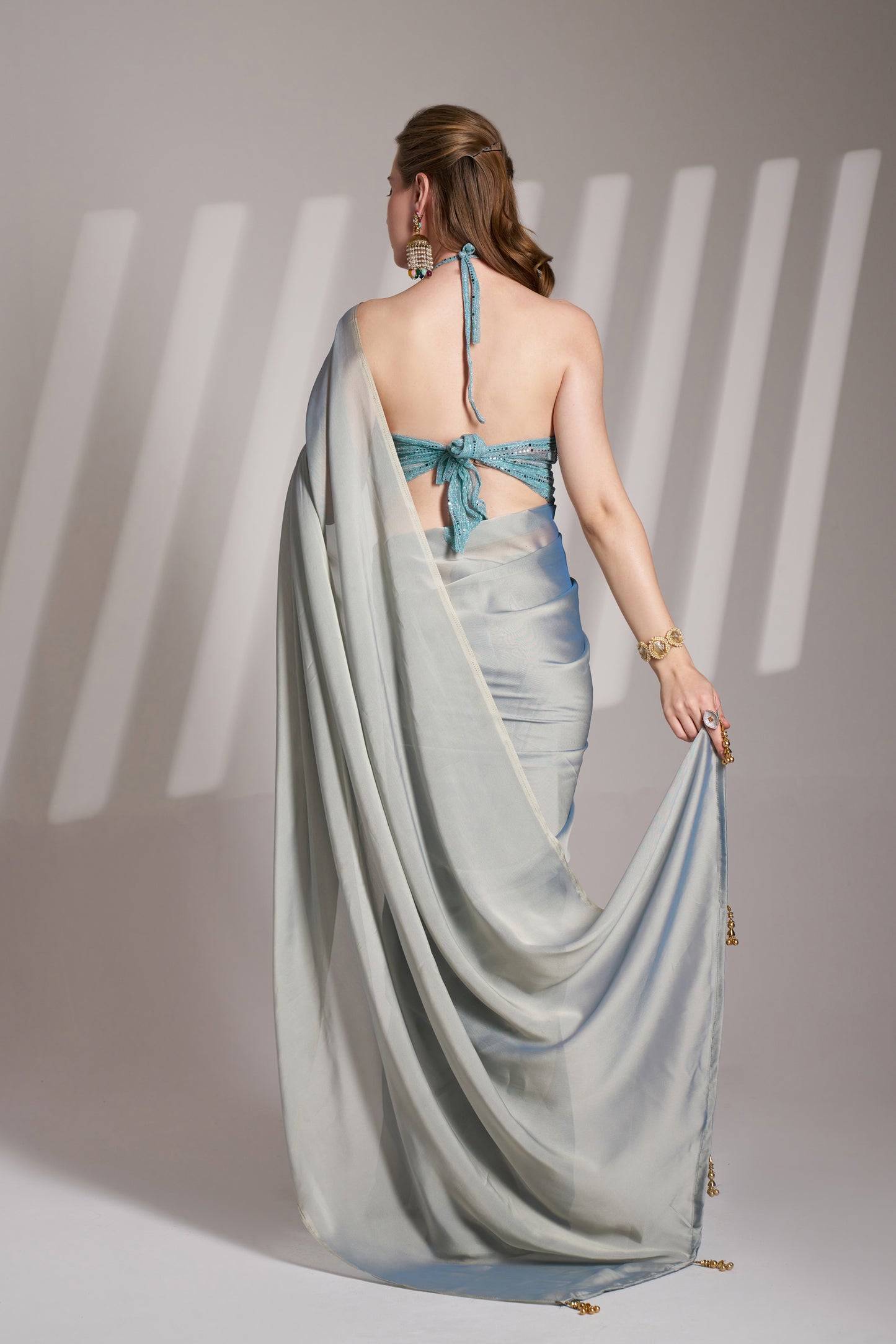 Grey Color Satin Rangoli Saree with Fancy Lace and Unstitched Blouse – Party & Festive Wear