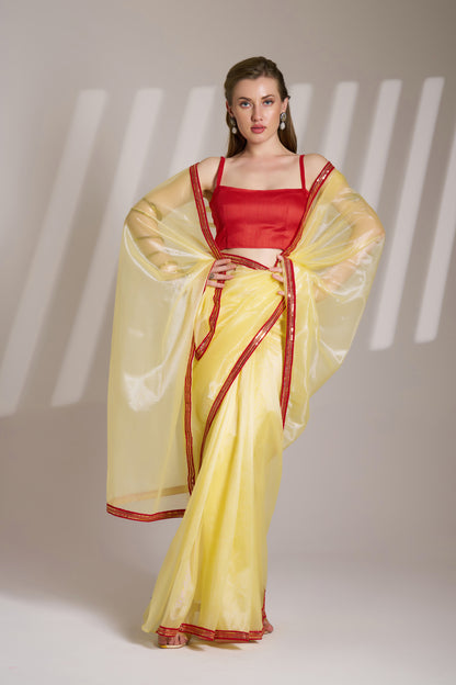 Yellow Color Twill Net Saree with Designer Lace – Party Wear Saree