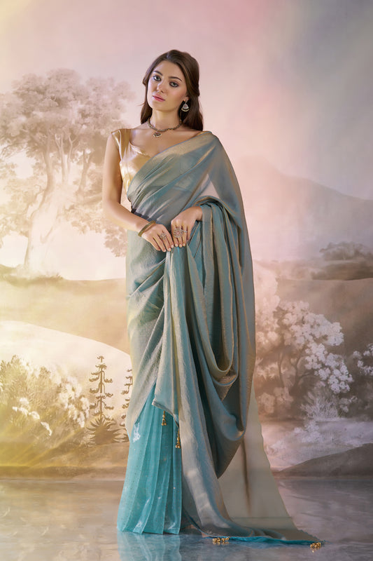 Stylish Grey Organza and Twill Net Saree for Special Occasions