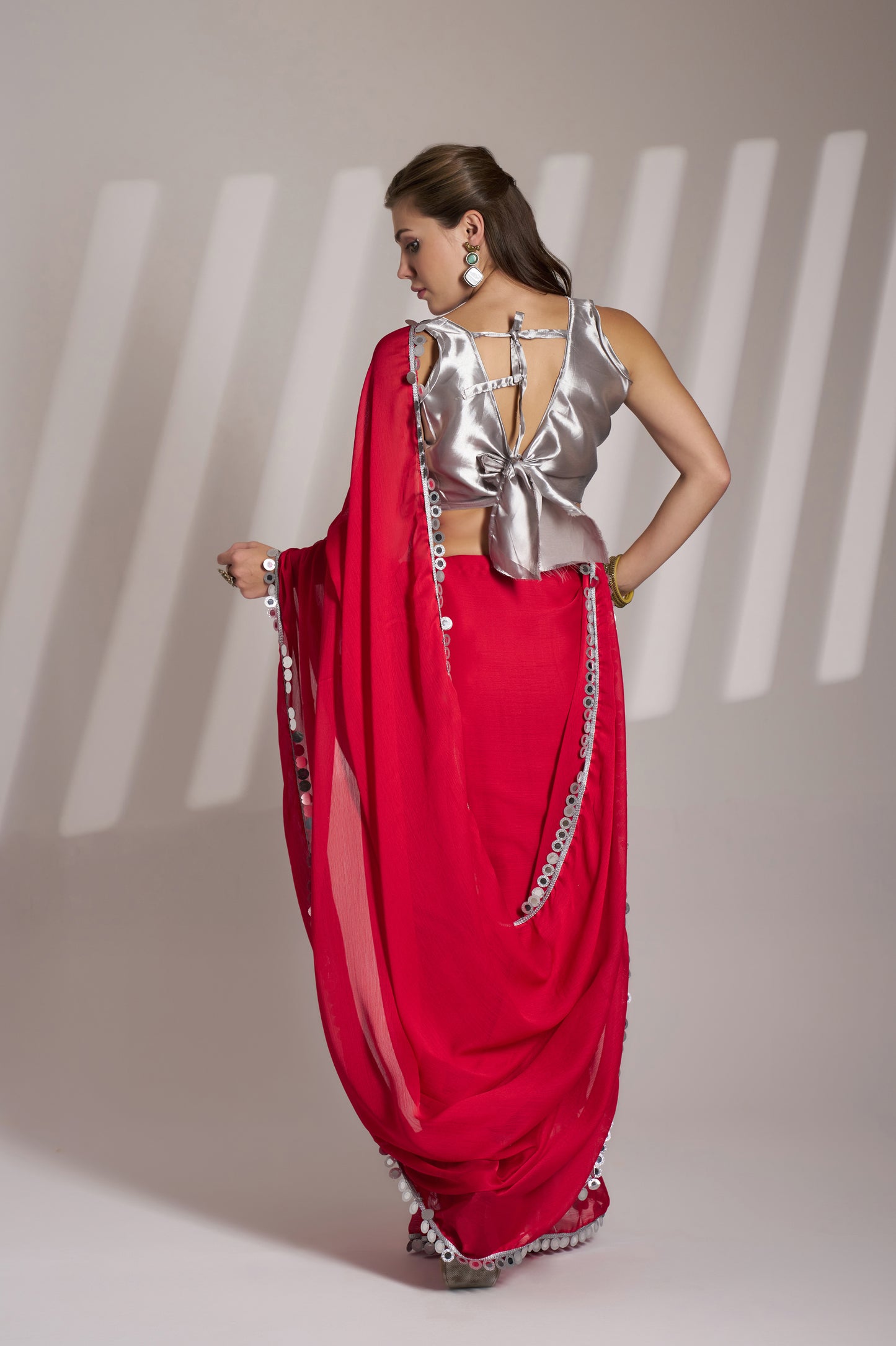 Red Color Satin Rangoli Saree with Fancy Lace & Unstitched Blouse
