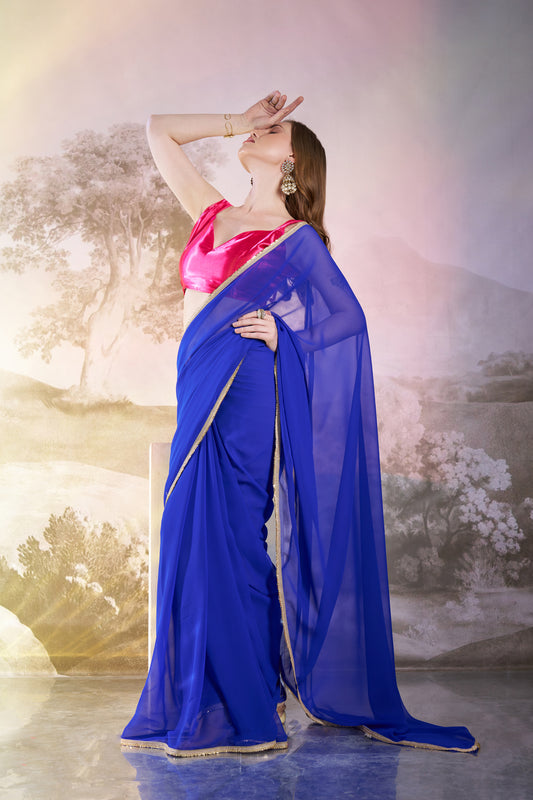 Blue Georgette Saree with Designer Lace – Party Wear Saree
