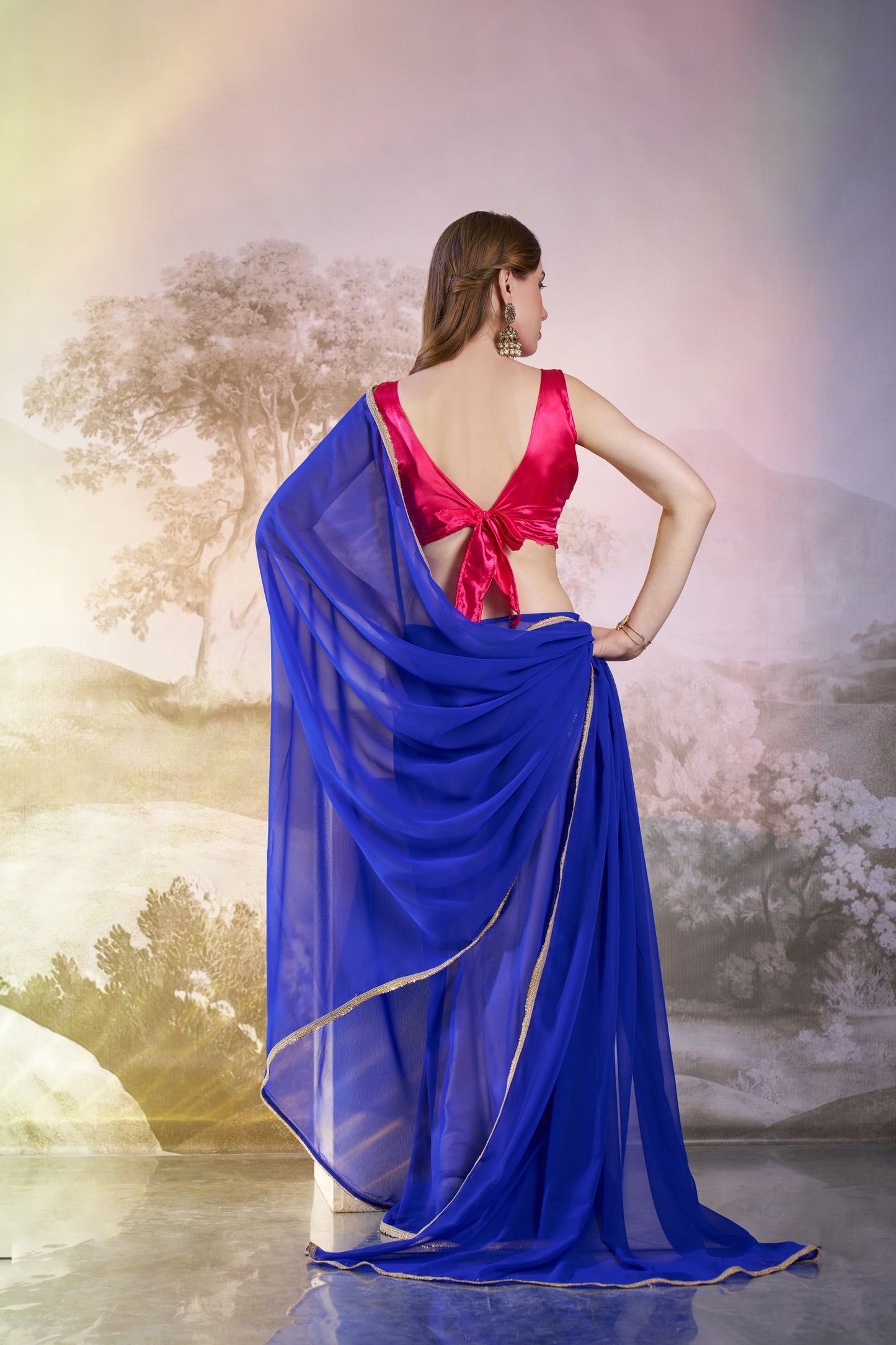 Blue Georgette Saree with Designer Lace – Party Wear Saree