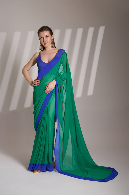 Green and Blue Color Georgette Party Wear Saree