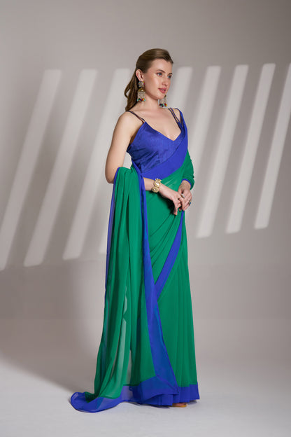 Green and Blue Color Georgette Party Wear Saree