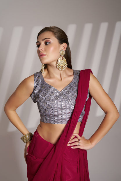 Hot Pink Shimmer Party Wear Saree with Fancy Tassels & Designer Blouse