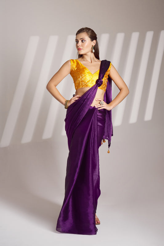 Purple Burberry Organza Saree with Tassels – Party Wear Saree