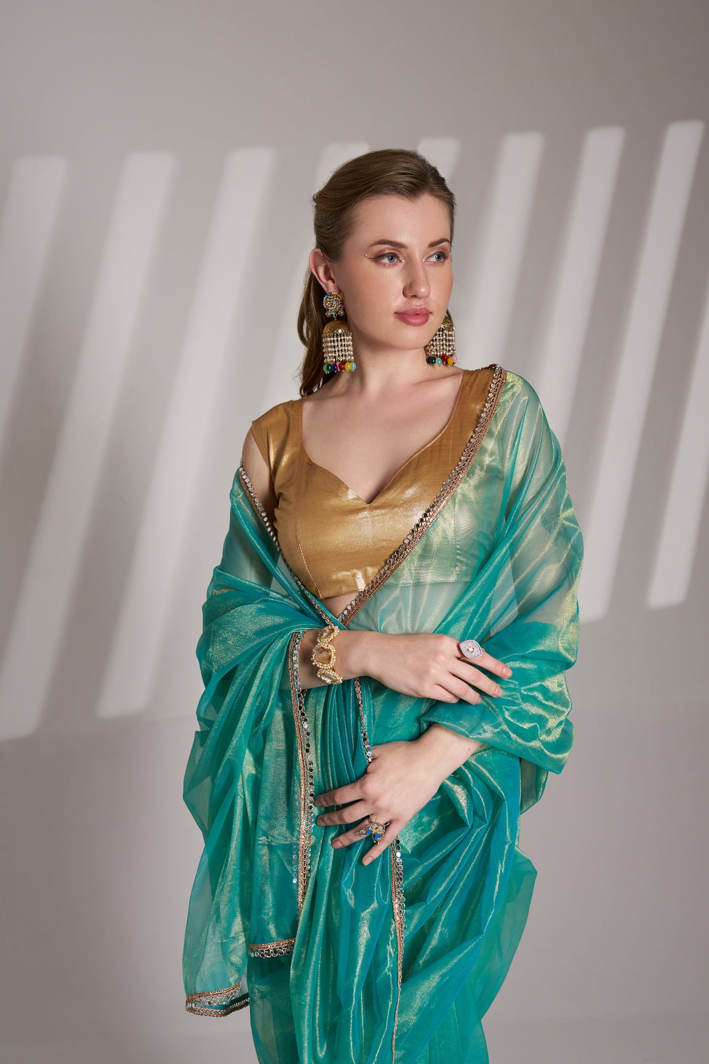 Sea Green Twill Net Saree with Designer Lace and Unstitched Blouse – Party & Festive Wear