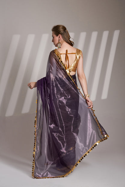 Purple Color Twill Net Saree with Designer Lace and Unstitched Blouse – Party & Festive Wear