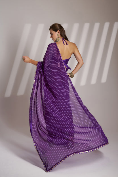 Purple Georgette Printed Party Wear Saree with Fancy Lace