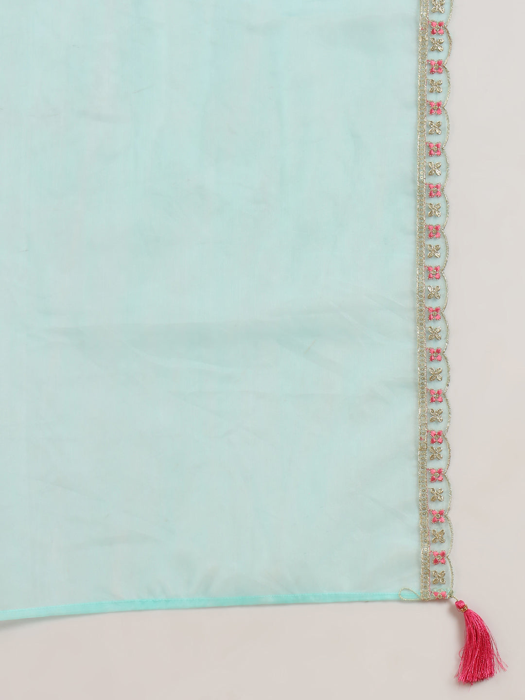 Sky Blue Color Rayon Slub With Foil Print Kurti Pant Set