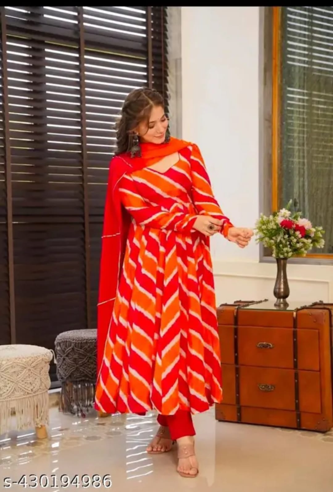 Orange Color Muslin Designer Kurti Pant Set