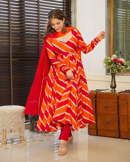 Orange Color Muslin Designer Kurti Pant Set