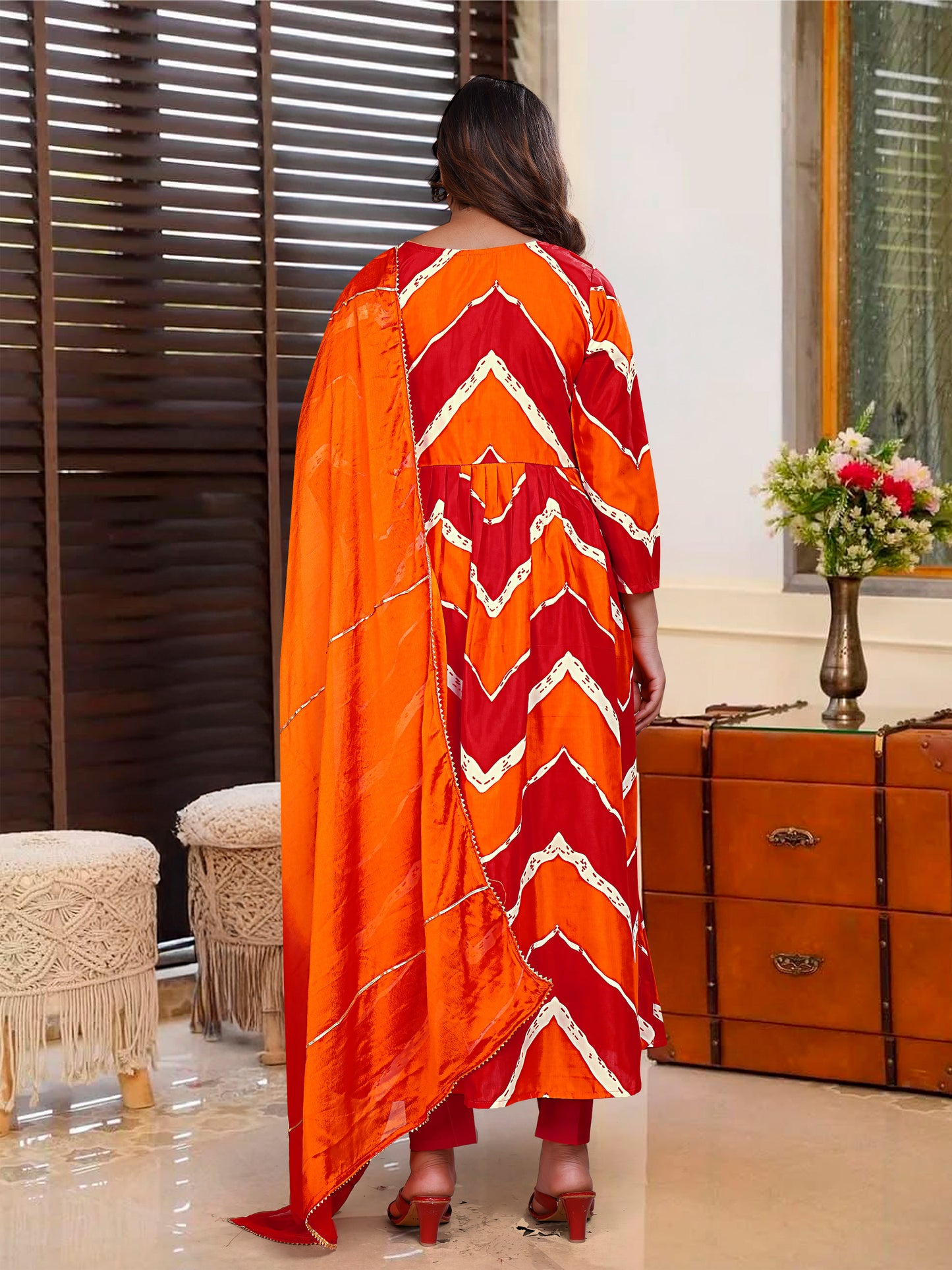 Orange Color Muslin Designer Kurti Pant Set