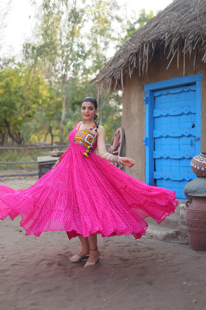 Navratri Garba special Pink color occasional Gown