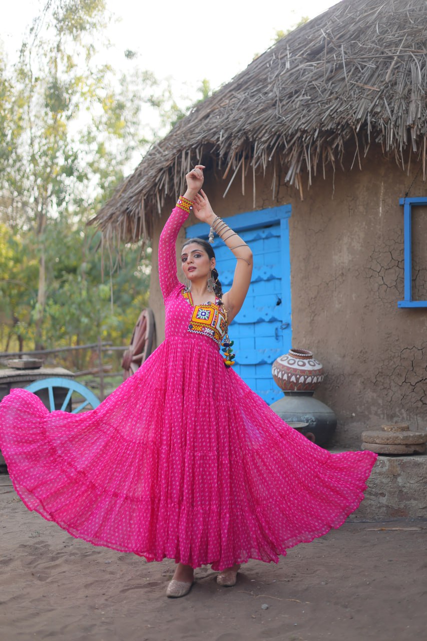 Navratri Garba special Pink color occasional Gown