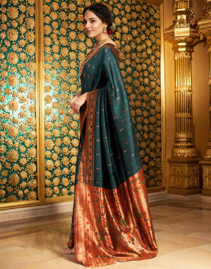 Amazing Dark Green Color Silk Woven Weaving Work Paithani Saree
