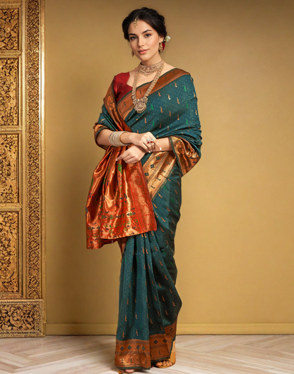 Amazing Dark Green Color Silk Woven Weaving Work Paithani Saree