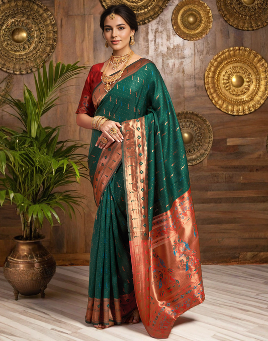 Amazing Green Color Silk Woven Weaving Work Paithani Saree