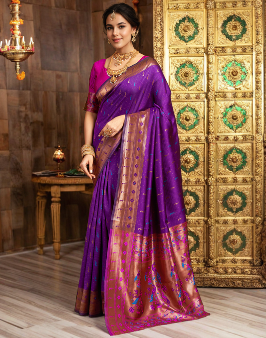 Amazing Purple Color Silk Woven Weaving Work Paithani Saree