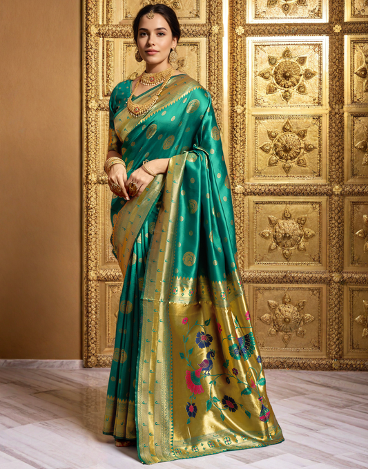 Green Color Silk Woven Weaving Work Paithani Saree