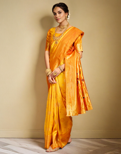 Musturd Color Silk Woven Weaving Work Paithani Saree
