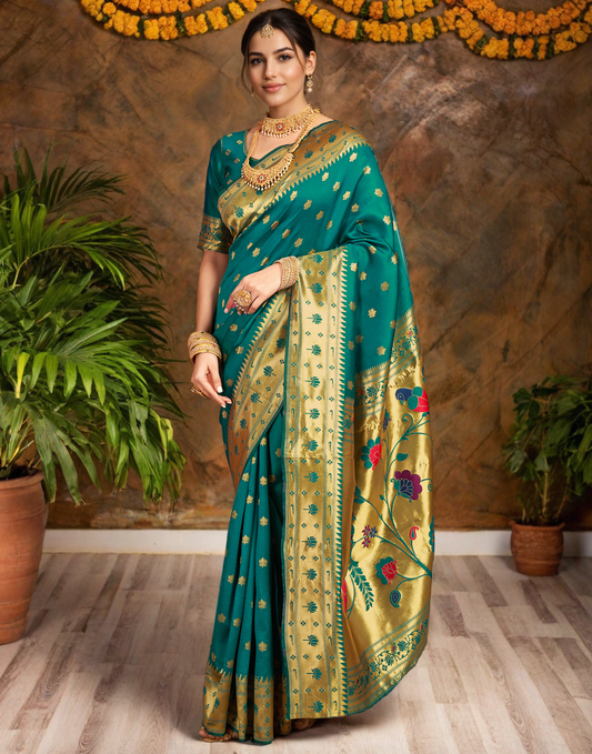Green Color Silk Weaving Work Paithani Saree