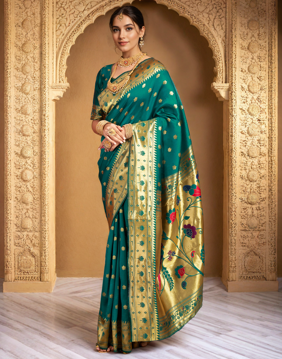 Green Color Silk Weaving Work Paithani Saree