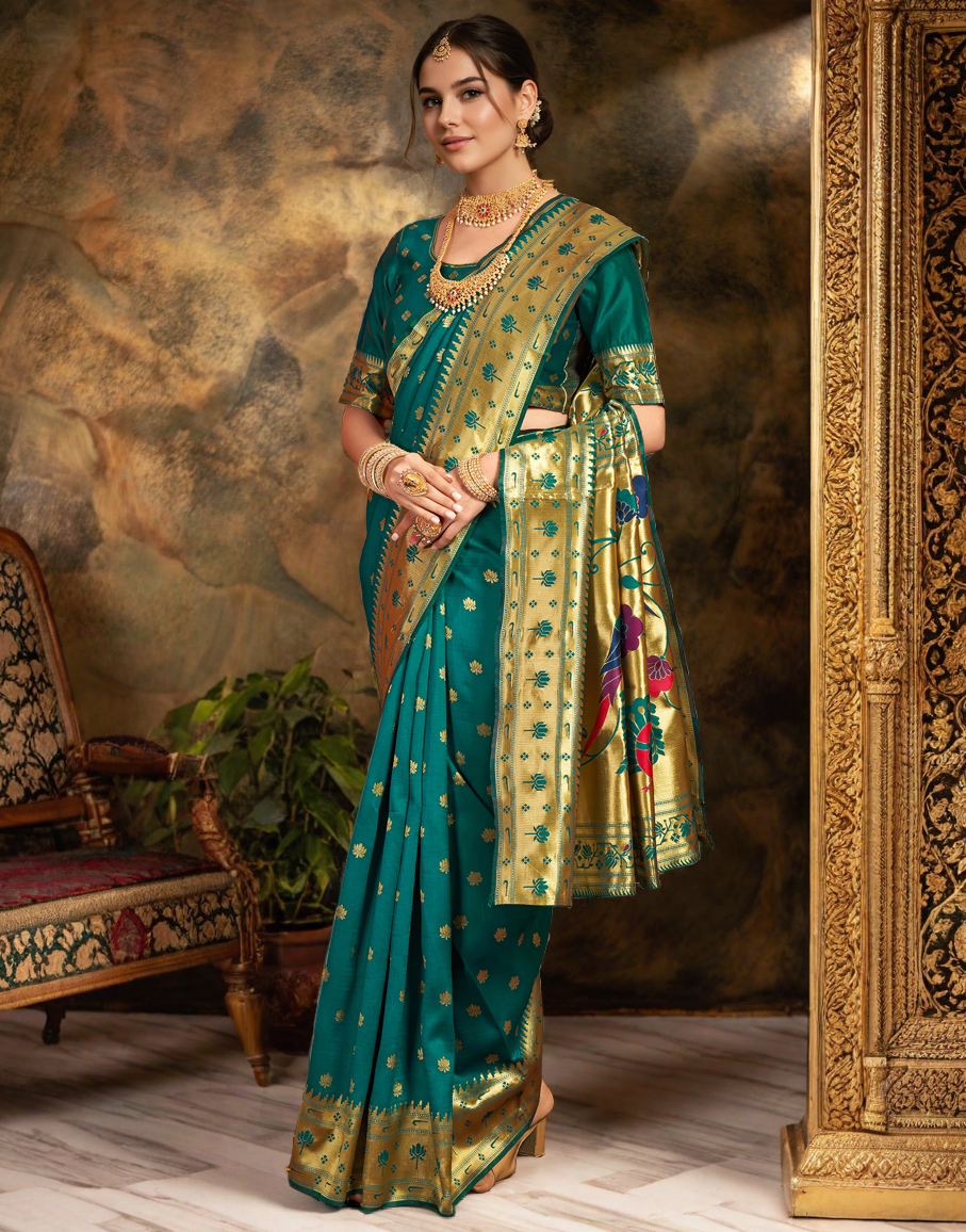 Green Color Silk Weaving Work Paithani Saree