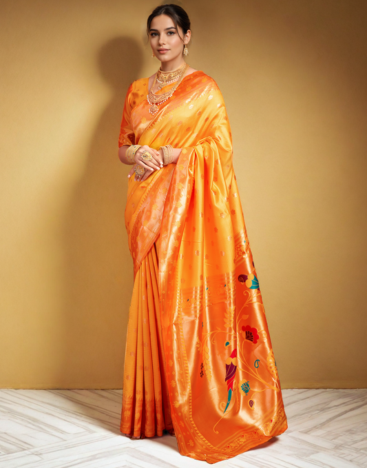 Orange Color Silk Weaving Work Paithani Saree