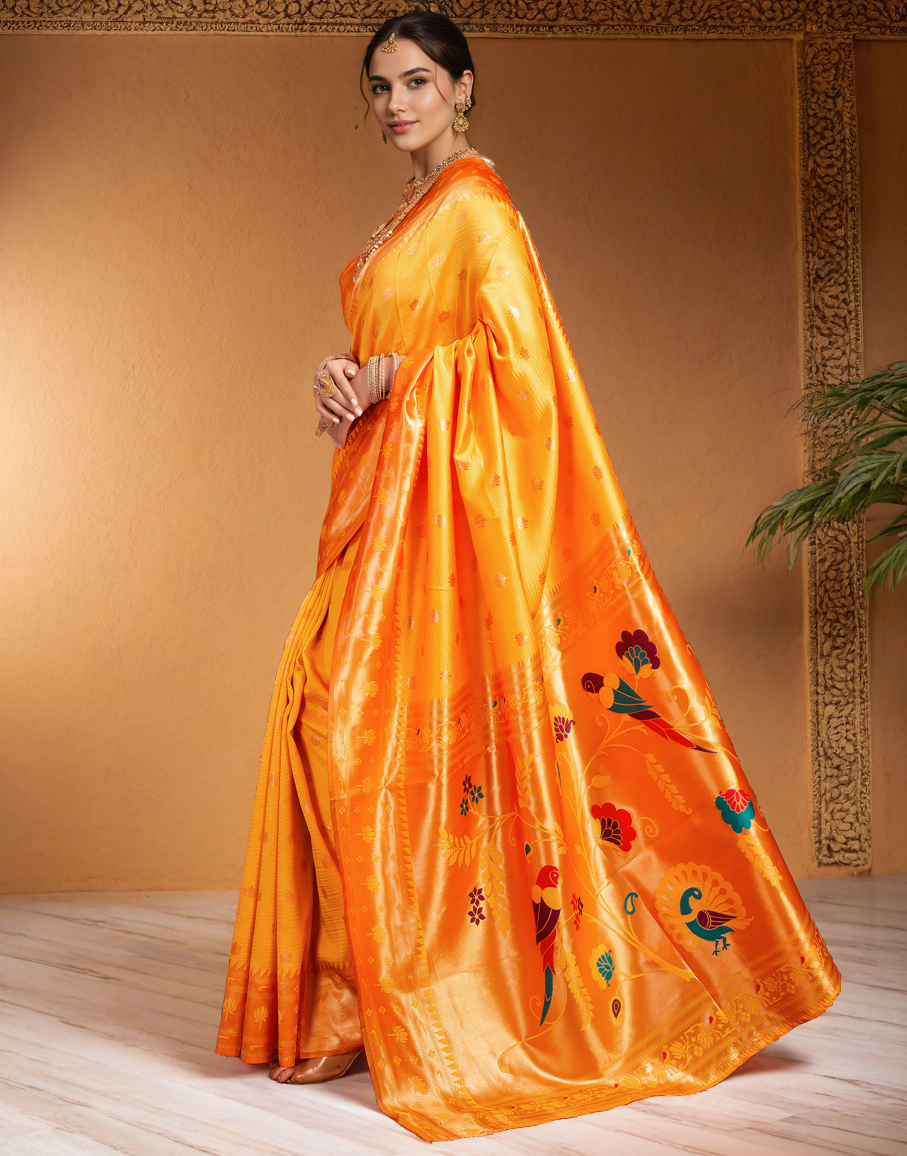 Orange Color Silk Weaving Work Paithani Saree