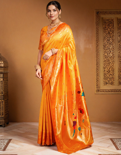 Orange Color Silk Weaving Work Paithani Saree
