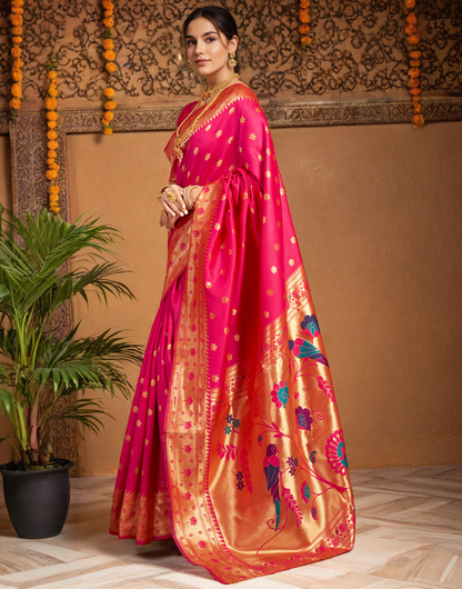 Pink Color Silk Weaving Work Paithani Saree