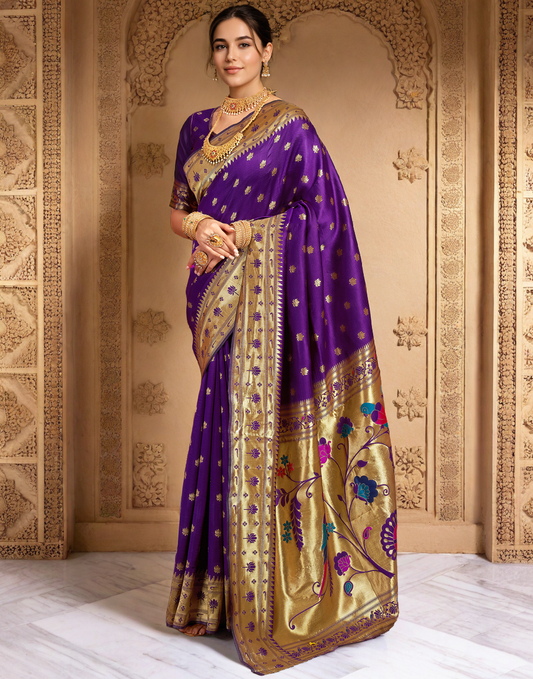 Purple Color Silk Weaving Work Paithani Saree