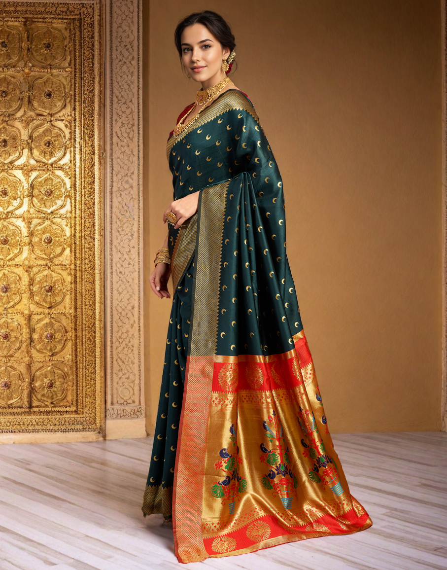 New Dark Green Color Silk Weaving Work Paithani Saree