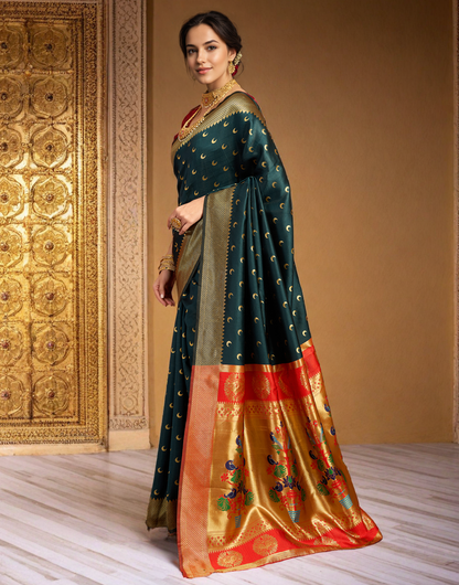 New Dark Green Color Silk Weaving Work Paithani Saree