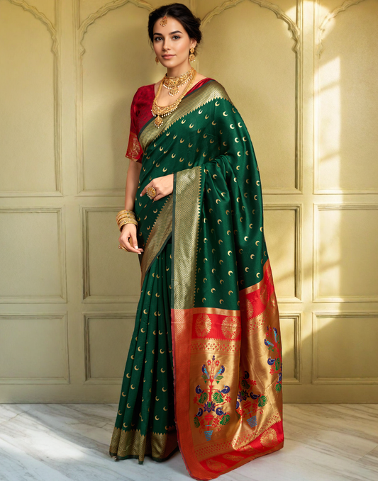 New Green Color Silk Weaving Work Paithani Saree