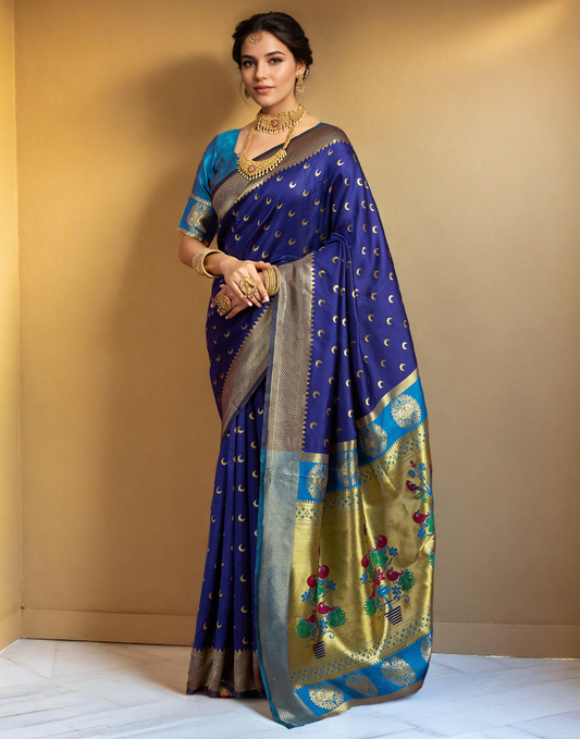 New Navy Blue Color Silk Weaving Work Paithani Saree
