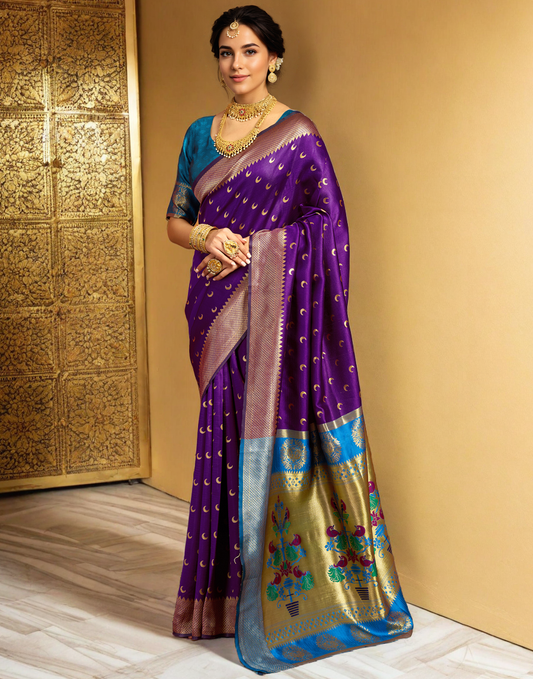 New Purple Color Silk Weaving Work Paithani Saree