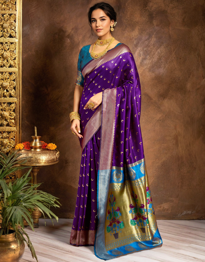 New Purple Color Silk Weaving Work Paithani Saree
