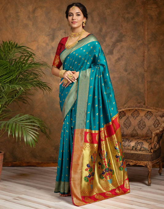 New Rama Color Silk Weaving Work Paithani Saree