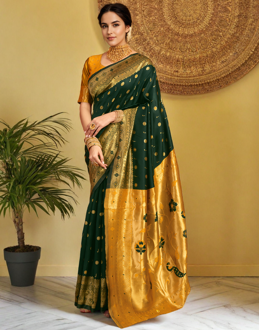 Green Color Silk Weaving Work Paithani Traditional Saree