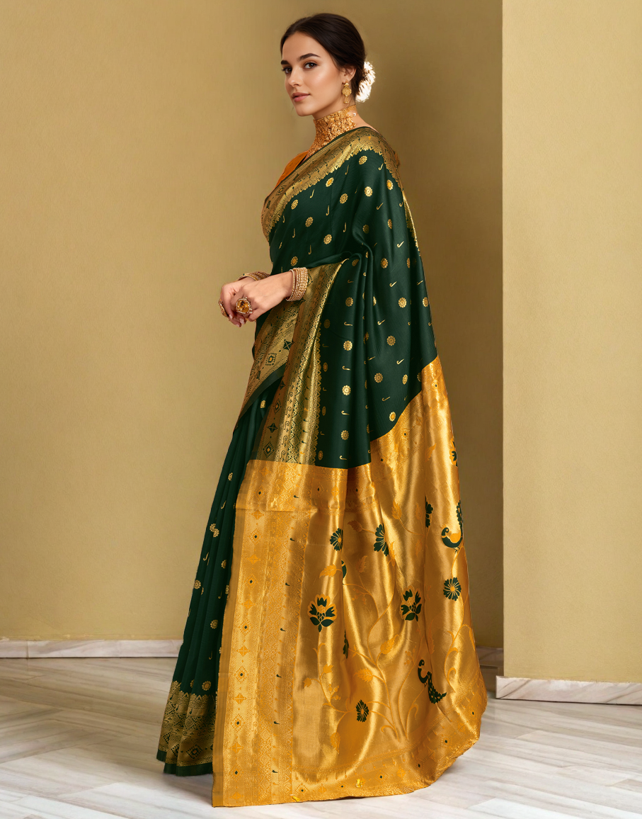 Green Color Silk Weaving Work Paithani Traditional Saree