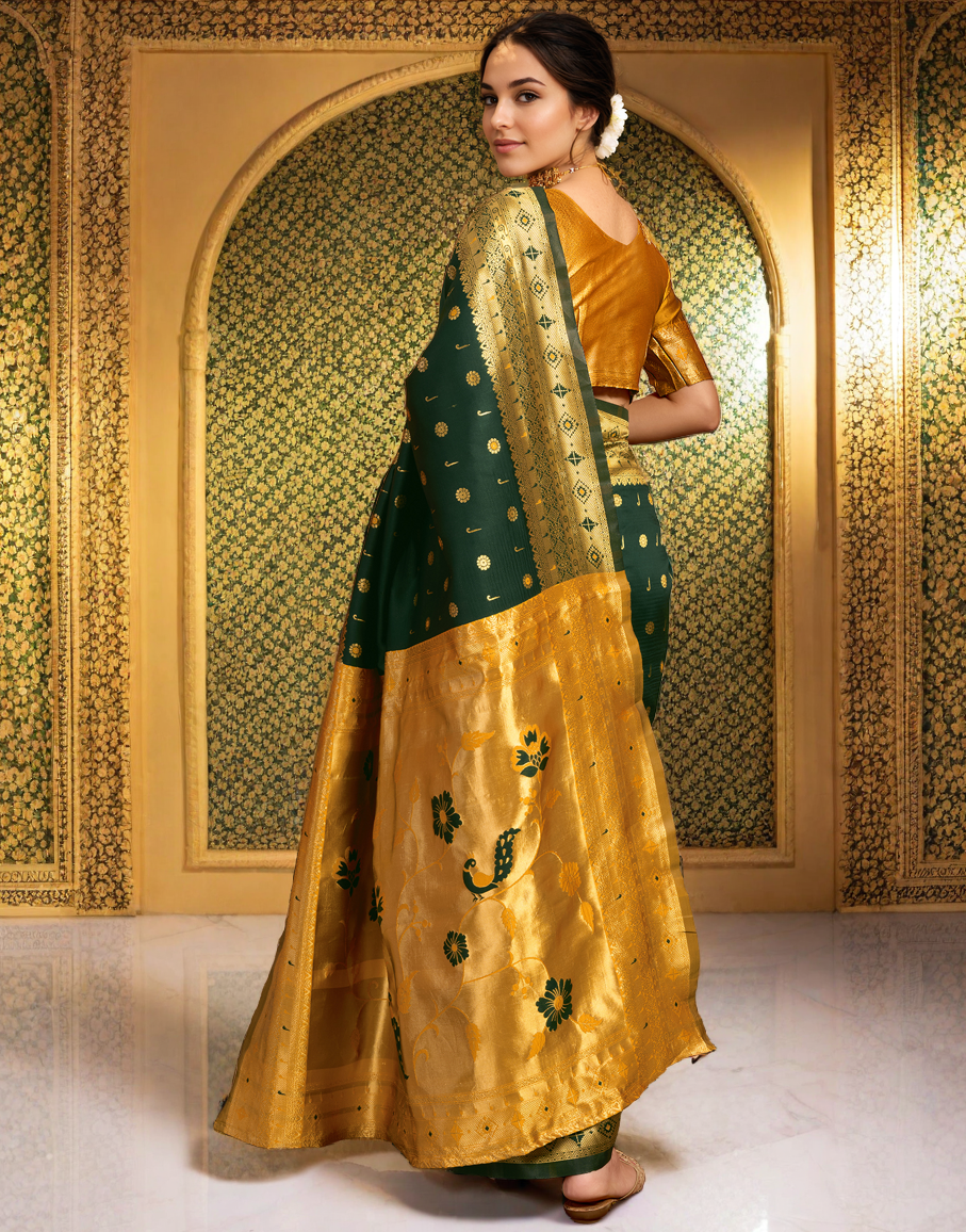 Green Color Silk Weaving Work Paithani Traditional Saree