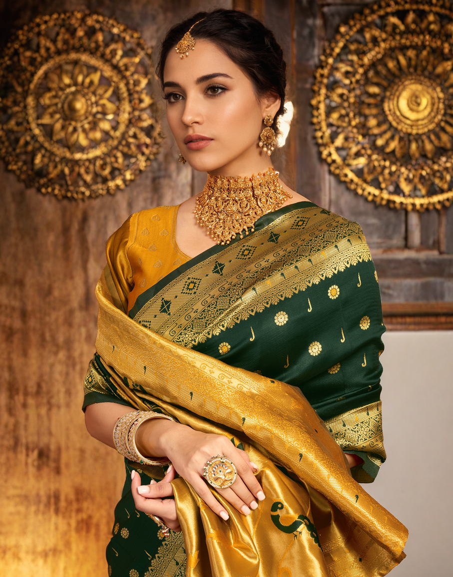 Green Color Silk Weaving Work Paithani Traditional Saree