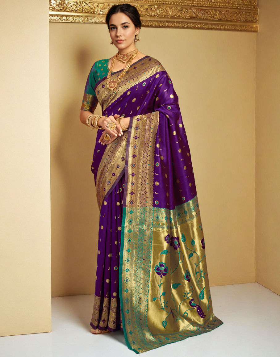 Purple Color Silk Weaving Work Paithani Traditional Saree